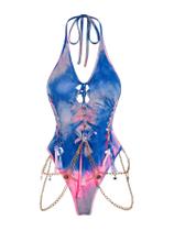 Macacão feminino com recorte gótico com cadarço Floerns azul rosa