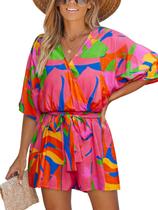 Macacão feminino CUPSHE, de verão, decote em V, padrão vermelho, tamanho M Macacão feminino CUPSHE, de verão, decote em V, padrão vermelho, tamanho M