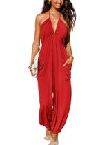 Macacão feminino CUPSHE, de verão, frente única, sem mangas, vermelho, tamanho L Macacão feminino CUPSHE, de verão, frente única, sem mangas, vermelho, tamanho L