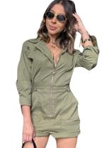 Macacão Feminino Curto Manga Longa com Zíper Macacão Feminino Curto Manga Longa com Zíper