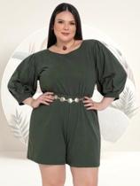 Macacão Feminino Curto Solto Verde Com Elastico Na Cintura Macacão Feminino Curto Solto Verde Com Elastico Na Cintura