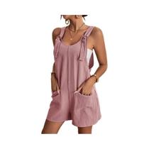 Macacão Feminino De Verão Com Alças, Sem Mangas, Casual, Solto, Com Bolsos, Curto, Para Escritório E