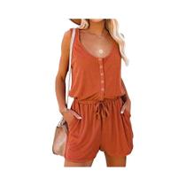Macacão Feminino De Verão Sem Mangas Com Cintura Amarrada Casual Solto Com Calças Largas