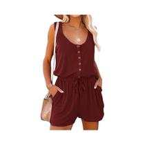 Macacão Feminino De Verão Sem Mangas Com Cintura Amarrada Casual Solto Com Calças Largas