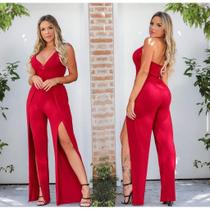 Macacão Feminino Decote em V Fenda na Perna