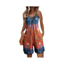 Macacão Feminino Estampado De Verão Com Alça Fina, Caimento Solto, Roupa Essencial Para Férias