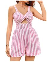 Macacão feminino Floerns com estampa listrada sem mangas Twist Pink