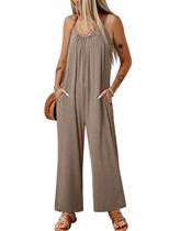 Macacão feminino Happy Sailed, casual, de verão, sem mangas, marrom Macacão feminino Happy Sailed, casual, de verão, sem mangas, marrom