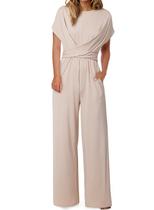 Macacão feminino Happy Sailed elegante de perna larga Apricot M