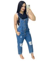 Macacao Feminino Jeans Jardineira Alcinha E Botões