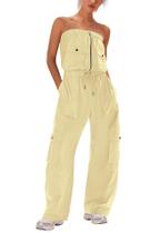Macacão feminino LAMISSCHE, calça cargo sem alças, amarelo claro M