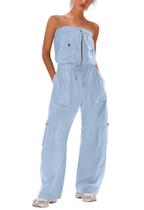 Macacão feminino LAMISSCHE, calça cargo sem alças, azul claro