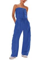 Macacão feminino LAMISSCHE, calça cargo sem alças, azul royal XS