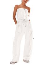 Macacão feminino LAMISSCHE, calça cargo sem alças, branca, tamanho P