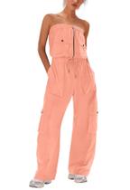 Macacão feminino LAMISSCHE, calça cargo sem alças, laranja coral, XS