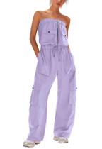 Macacão feminino LAMISSCHE, calça cargo sem alças, roxo claro XS