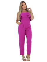 Macacão Feminino Longo Alcinha Com Babados Ziper Bolsos