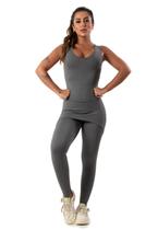 Macacão Feminino Longo Com Saia Tapa Bumbum Fitness