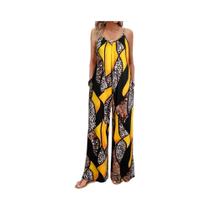 Macacão Feminino Longo Estampado Sem Mangas Com Ombro a Ombro E Alça Para Looks De Férias