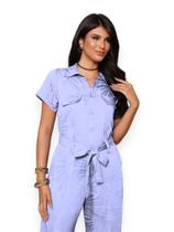 Macacão Feminino Longo Jacquard Com Botão E Gola Camisa