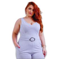 Macacão Feminino Lurex Pantacourt c/Cinto Plus Size