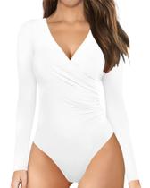 Macacão feminino MANGOPOP, envoltório cruzado, franzido, decote em V