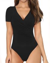 Macacão feminino MANGOPOP, envoltório cruzado, franzido, decote em V