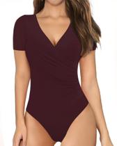 Macacão feminino MANGOPOP, envoltório cruzado, franzido, decote em V