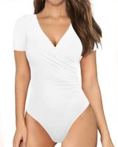 Macacão feminino MANGOPOP, envoltório cruzado, franzido, decote em V