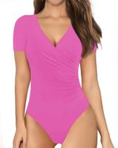 Macacão feminino MANGOPOP, envoltório cruzado, franzido, decote em V