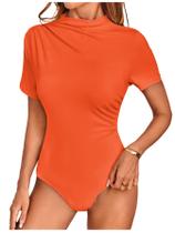 Macacão feminino Milumia, casual, franzido, com gola simulada, laranja