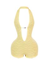 Macacão feminino Milumia com decote em V, sem costas, sem mangas, amarelo Macacão feminino Milumia com decote em V, sem costas, sem mangas, amarelo