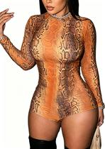 Macacão feminino Molilove com estampa de chita e manga comprida Macacão feminino Molilove com estampa de chita e manga comprida