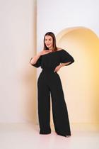 Macacão Feminino Ombro a Ombro Forrado Pantalona Blogueira Moda Luxo Bloguer