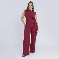 Macacão feminino pantalona soltinho regata cinto gola alta Macacão feminino pantalona soltinho regata cinto gola alta