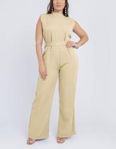 Macacão feminino pantalona soltinho regata cinto gola alta Macacão feminino pantalona soltinho regata cinto gola alta