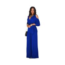 Macacão Feminino plus Size Com Decote Em V E Ombros Descobertos, Calças Largas Soltas Para Primavera Macacão Feminino plus Size Com Decote Em V E Ombros Descobertos, Calças Largas Soltas Para Primavera