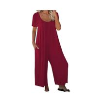 Macacão Feminino plus Size Com Estampa Listrada, Gola Redonda, Manga Curta, Casual, Soltinho, Roupa