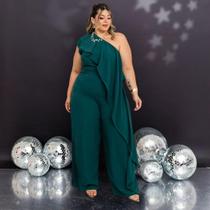 Macacão Feminino Plus Size Pantalona Babado Luxo 0676 Macacão Feminino Plus Size Pantalona Babado Luxo 0676
