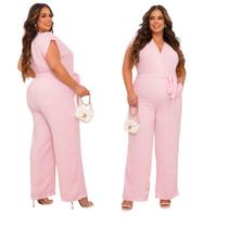 Macacão Feminino Plus Size Pantalona Longo Rosa Claro Decote V Manga Curta Tamanho G1 46 ao 50 Moda Macacão Feminino Plus Size Pantalona Longo Rosa Claro Decote V Manga Curta Tamanho G1 46 ao 50 Moda