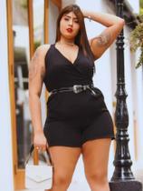 Macacão Feminino Plus Size Shorts Alfaiataria Social com Cinto - Rezes Moda