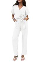 Macacão Feminino PRETTYGARDEN Branco Transpassado Decote V XL