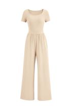 Macacão Feminino PRETTYGARDEN Decote Quadrado Pantalona XS Bege