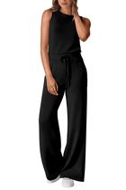 Macacão Feminino PRETTYGARDEN Sem Manga Pantalona Preto G