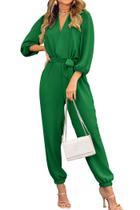 Macacão Feminino PRETTYGARDEN Verde com Decote V e Cinto Tamanho G
