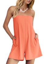 Macacão feminino ReachMe curto sem alças coral com bolsos