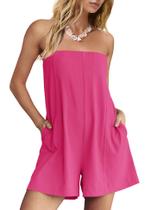 Macacão feminino ReachMe curto sem alças rosa choque com bolsos