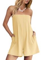 Macacão feminino sem alças ReachMe, sem ombros, amarelo claro