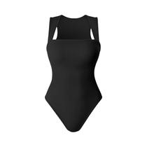 Macacão Feminino Sem Mangas, Cintura Alta, Gola Quadrada, Cor Sólida, Moda Verão 2024