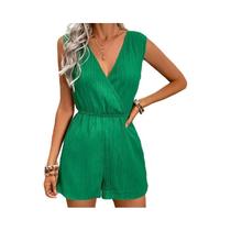 Macacão Feminino Sem Mangas Com Decote Em V Casual Para O Verão, Conjunto De Uma Peça Para Férias